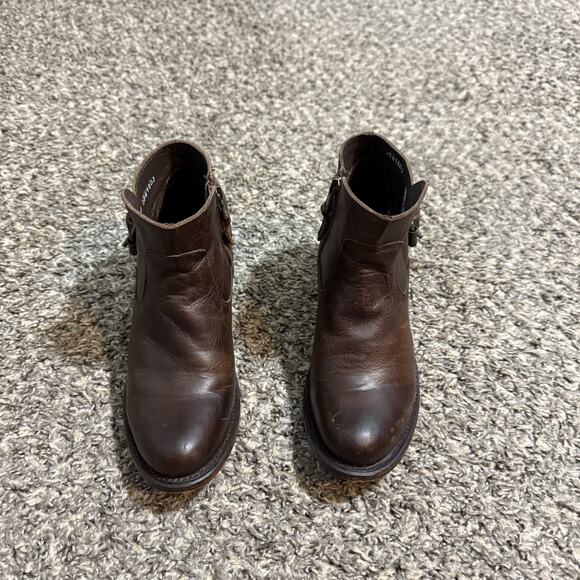 JB Dillon Brown Leather Ankle Boots Buckle Size 5.5 B Block Heel Zip - Picture 7 of 7